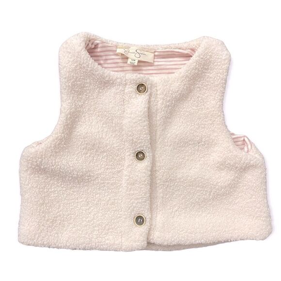 Jessica Simpson Baby Girl’s Cream Sherpa Button Front Sleeveless Vest 18M - Picture 1 of 11